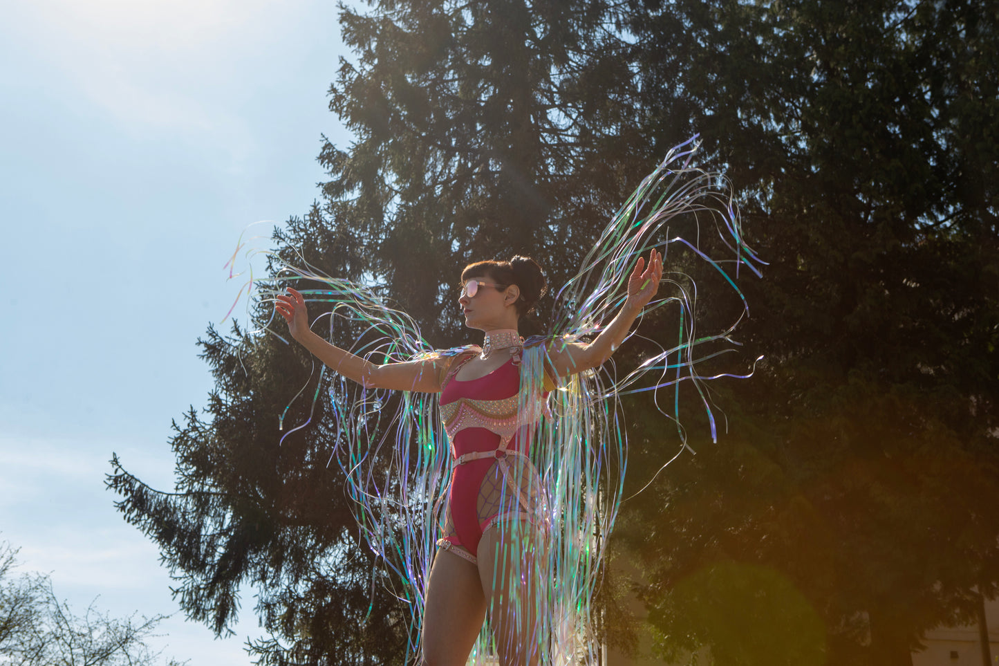 Iridescent Unicorn Fringe Shoulder Pads