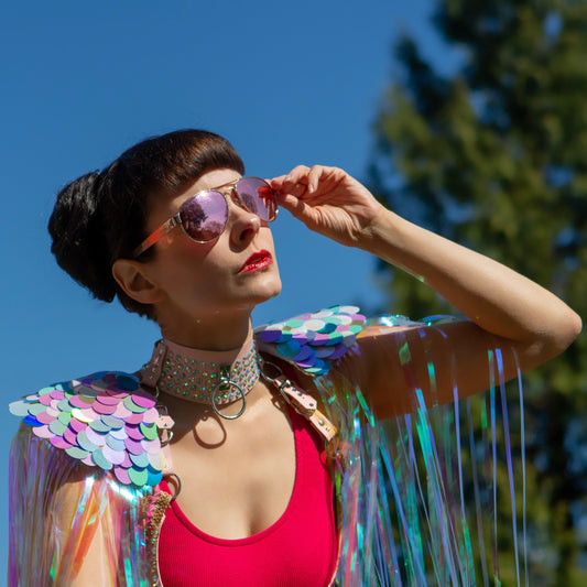 Iridescent Unicorn Fringe Shoulder Pads