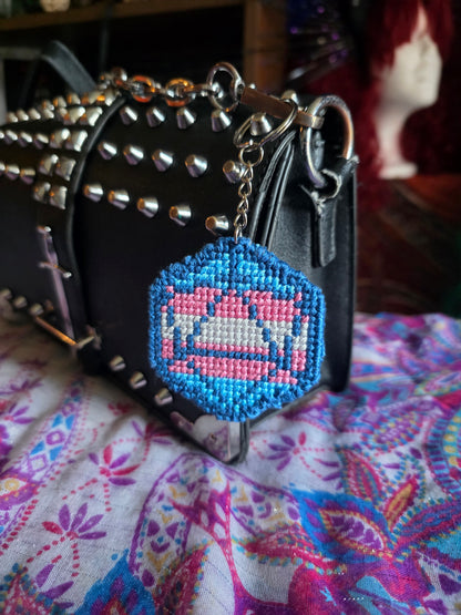 Large Pride D-20 Cross Stitch Keychain