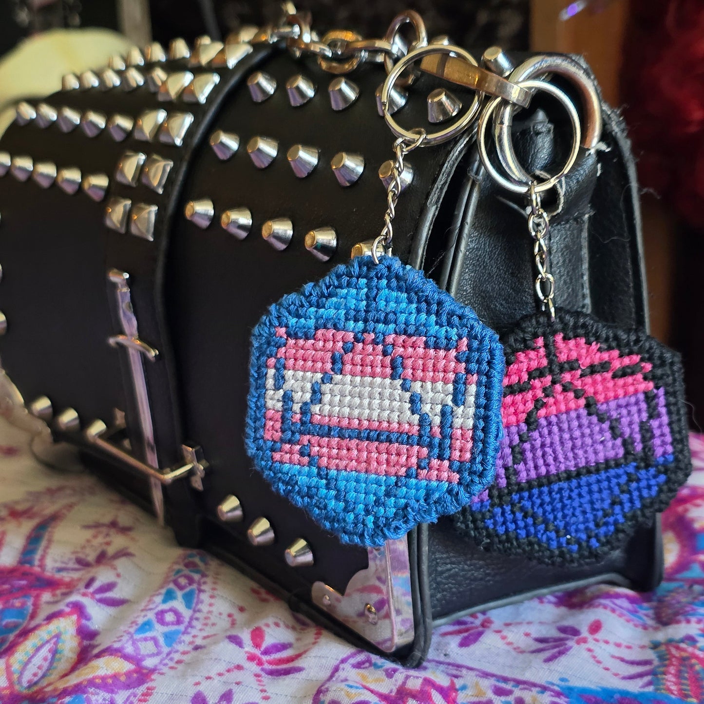 Large Pride D-20 Cross Stitch Keychain
