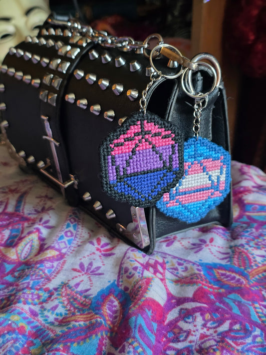 Large Pride D-20 Cross Stitch Keychain