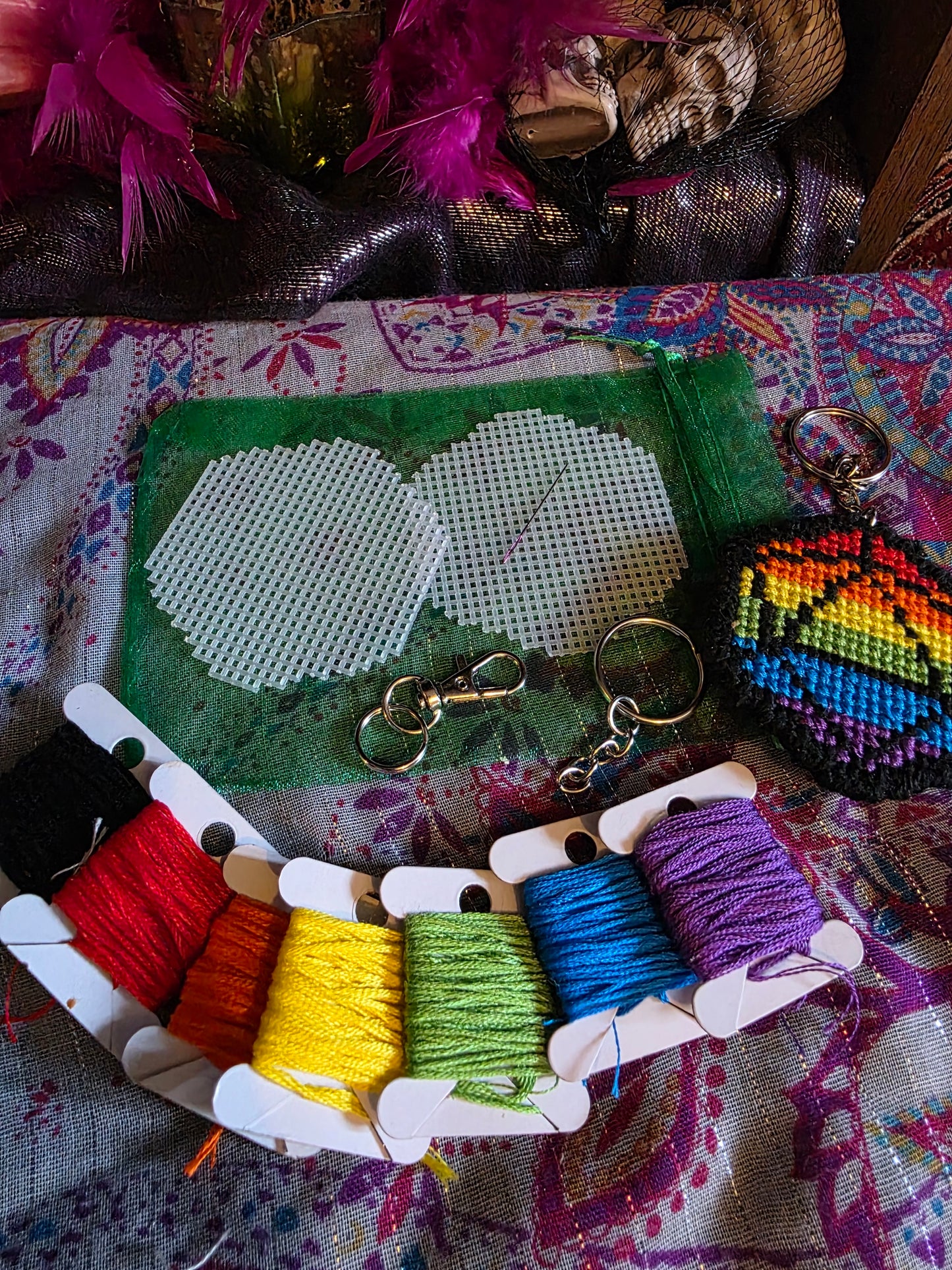 Large Pride D-20 Cross Stitch Keychain