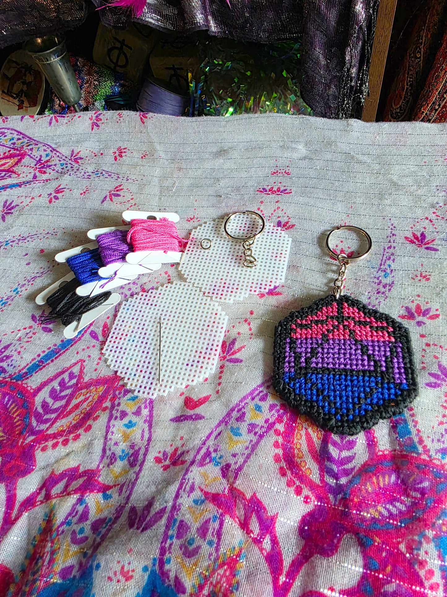 Large Pride D-20 Cross Stitch Keychain