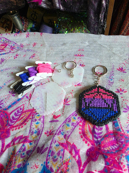 Large Pride D-20 Cross Stitch Keychain