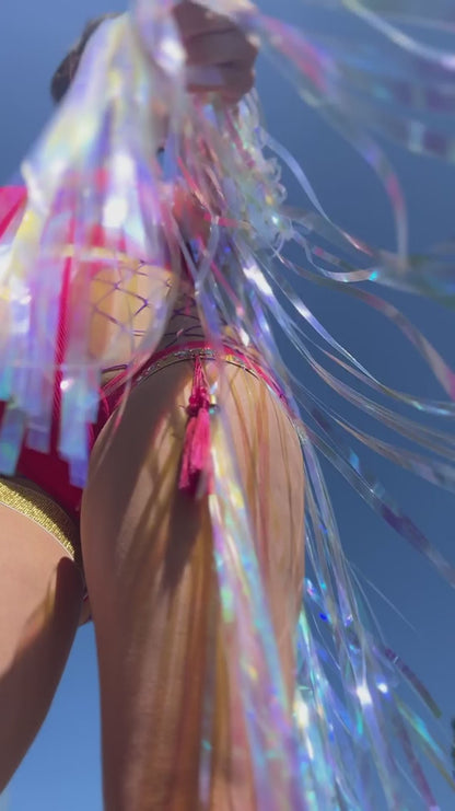 Iridescent Unicorn Fringe Shoulder Pads